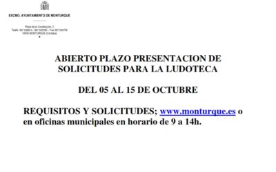 ABIERTO PLAZO PRESENTACION DE SOLICITUDES PARA LA LUDOTECA