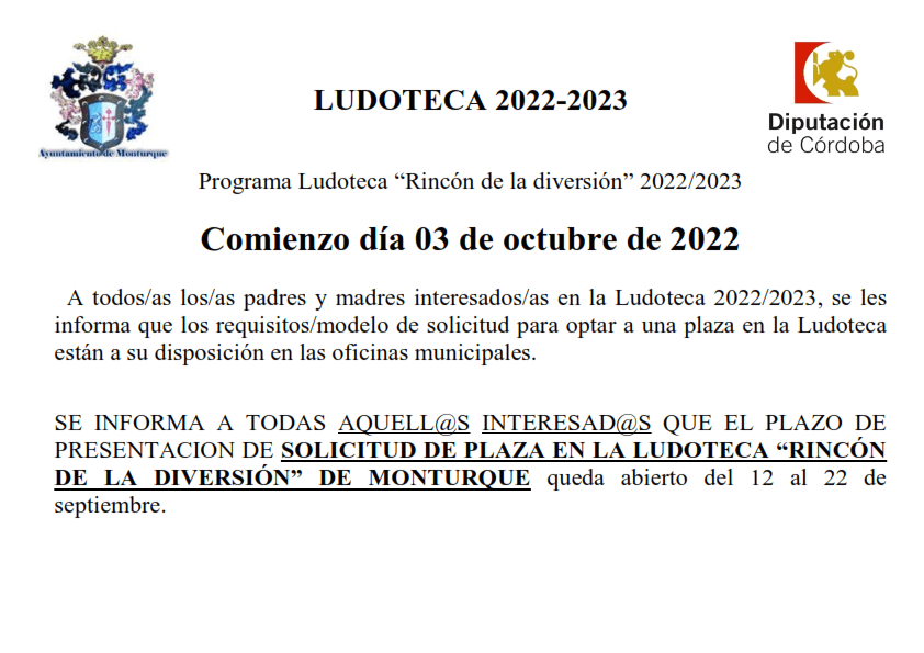 Programa Ludoteca “Rincón de la diversión” 2022/2023